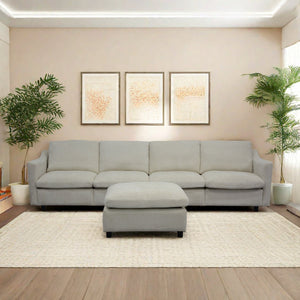 English Elm 4-Seater Modular Cloud Sofa in Beige Fabric with Ottoman, Memory Foam Comfort, Pockets & Pillows W1183S00011