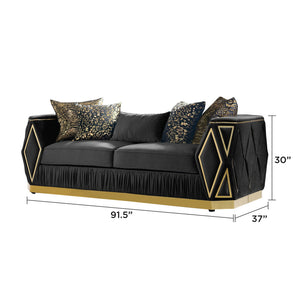 English Elm Cavalli Glam Three Piece Living Room Set Diamond Upholstery with Brushed Gold Metal Legs Black+Gold B009S02183