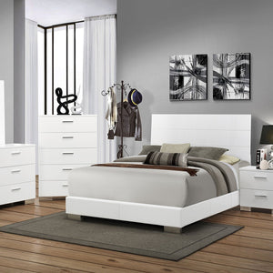 English Elm Dulcey White High Gloss Two-Drawer Nightstand with Metal Bracket Feet, Minimalist Storage & Style B062P378383