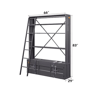 English Elm Cargo Gunmetal Industrial Bookcase w/Removable Ladder, 4 Open Compartments, 2 Doors, Metal Cargo Container Style Lock B2726P285840