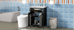 English Elm 24"Bathroom Luxurious Space-Saving Vanity with Ceramic Sink, Solid Wood Frame, Soft-Close Doors and Storage Black N729P183716B