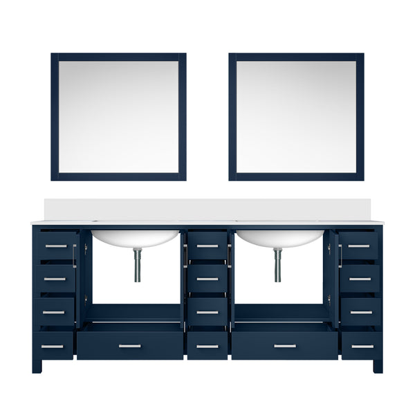 English Elm Navy Double Bath Vanity 84" W x 22" D with Cultured Marble Top, Soft-Close Drawers, Mirror Set B2731S00900