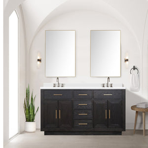 English Elm Black Oak Double Bath Vanity 60" W X 22" D With Elegant White Quartz Top & 2 Stylish Mirrors Included B2731S02138