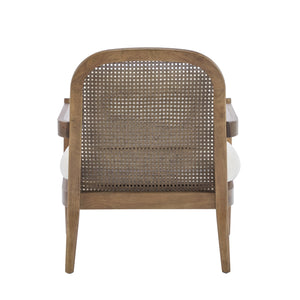 English Elm [set of 2] Mid-century Rattan Back Armchairs Solid Wood Legs Beige Upholstered Seat N767P298390L
