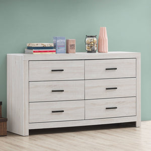 English Elm Sherwood Coastal White 6-Drawer Dresser — Sleek Modern Silhouette, Smooth Hardware, Spacious Storage B062P375390
