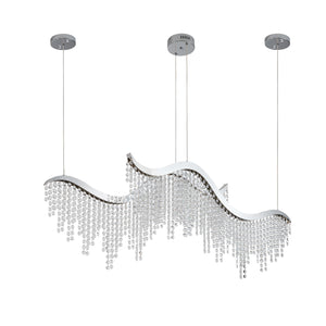 English Elm 36-inch Modern Wave LED Crystal Chandelier, Chrome Stainless Steel, 3360LM 32W, Adjustable Height & Temp W1340P222516