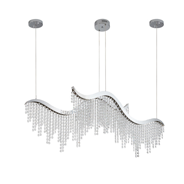 English Elm 36-inch Modern Wave LED Crystal Chandelier, Chrome Stainless Steel, 3360LM 32W, Adjustable Height & Temp W1340P222516