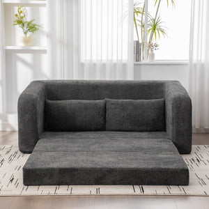 English Elm 71" Chenille Pull Out Sleeper Loveseat Convertible Floor Couch for Dorm or Guest Bedroom Gray W3118P388902