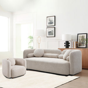 English Elm C3-2507, Boucle Fleece Sofa Set with Overstuffed Cushions for Modern Living Rooms W2664S00054