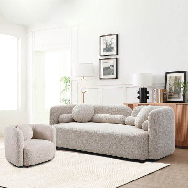 English Elm C3-2507, Boucle Fleece Sofa Set with Overstuffed Cushions for Modern Living Rooms W2664S00054