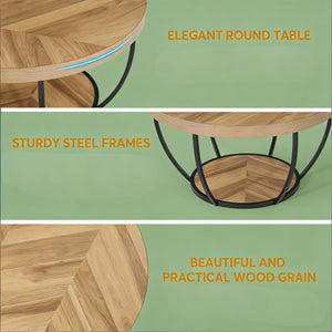 English Elm 2-tier Round Coffee Table Engineered Wood Top Arc Steel Legs Living Room Accent Wood T3971P453291