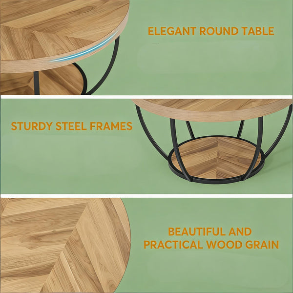 English Elm 2-tier Round Coffee Table Engineered Wood Top Arc Steel Legs Living Room Accent Wood T3971P453291