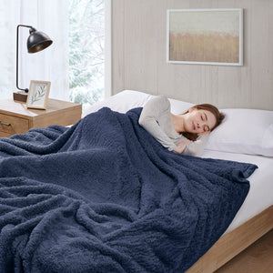 JLA Home Woolrich - Berber Plush Woolrich Burlington Blanket with OEKO-TEX Soft Berber Texture and Velvet Binding for Cozy, Safe Comfort Navy WR51-2547