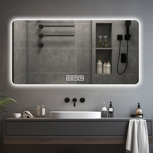 English Elm 28*60in Frameless Led Backlit Bathroom Mirror Dimmable Vanity with Defogging Touch Control W2071P248500