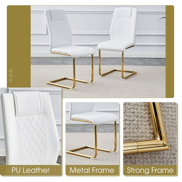 English Elm Table Modern Luxurious Glass Dining Set With 8 Ergonomic Chairs, Gold Legs & White Pu Upholstery W1151S02588-GIGA