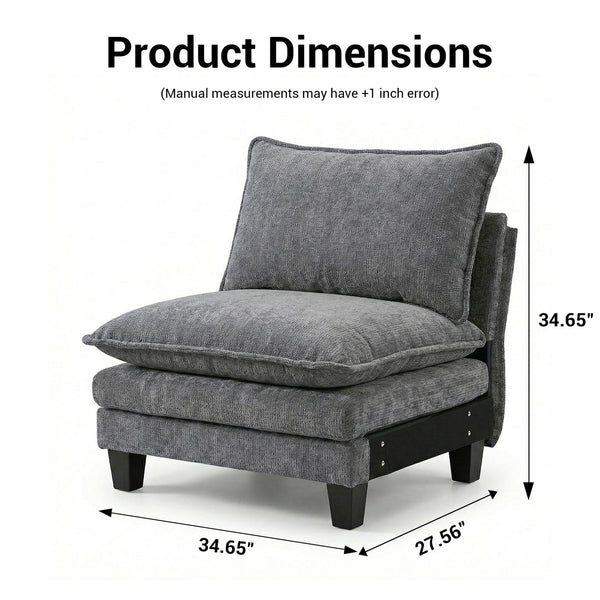 English Elm Modern Chenille Three Seat Sofa with Ottoman Usb Charging Ports and Storage Pockets Dark Grey W2519S00003