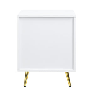 English Elm Gaines White High Gloss Nightstand with Wave Design, 2 Drawers, Metal Legs, Smooth Glide Storage B2726P256319