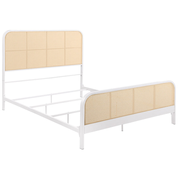 English Elm Randall White Coastal Open Cane Queen Bed with Metal Frame, Rounded Corners & Breezy Island Charm B062P378328