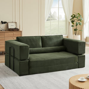 English Elm Large Modular Corduroy Sectional Sofa Configurable Seating for Family Living Rooms Army Green W3396S00056