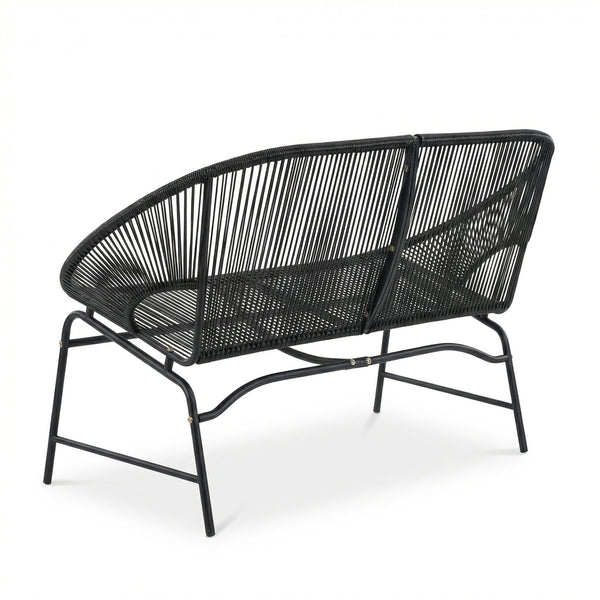 English Elm Condessa Outdoor Pe Rattan Loveseat Iron Frame Weather Resistant Patio Seating Black N775P423051B