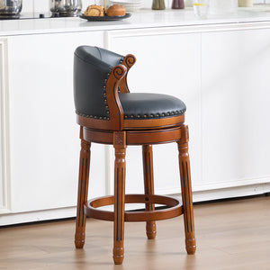 English Elm Cow Leather Swivel Barstool Solid Hardwood Frame 360 Spin Kitchen Counter Seating W2195P399436