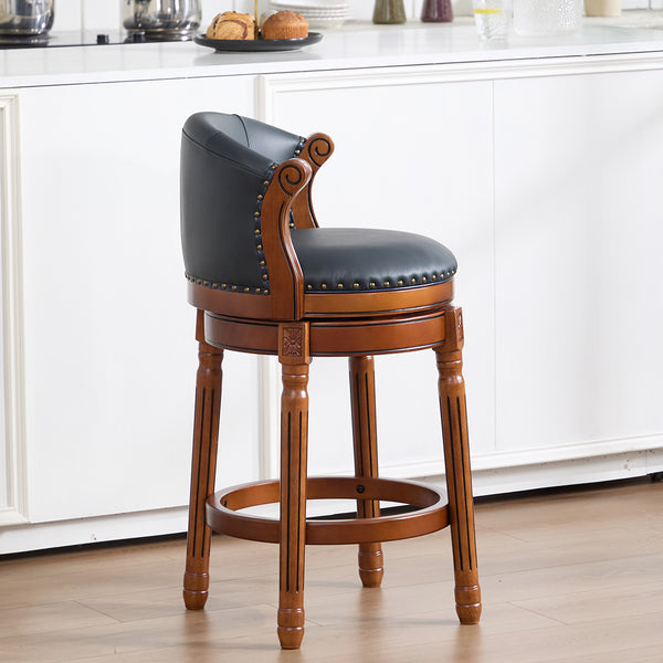 English Elm Cow Leather Swivel Barstool Solid Hardwood Frame 360 Spin Kitchen Counter Seating W2195P399436