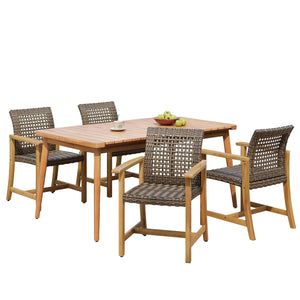 English Elm Christopher Knight Home® - 5-Piece Acacia Wood Outdoor Dining Set with Slatted Tabletop, Removable Cushions, Durable Craftsmanship Brown Mix,Teak N779P269291N_60400.00MCA-2
