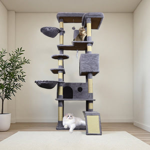 English Elm 71 Inch Floral Cat Tower with Condo Hammock Sisal Posts and Plush Perches for Large Breeds W243P326645