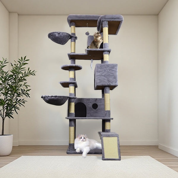 English Elm 71 Inch Floral Cat Tower with Condo Hammock Sisal Posts and Plush Perches for Large Breeds W243P326645