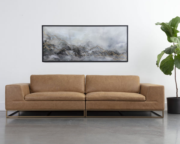 Sunpan IRA Sofa - Luxurious Camel Leather with Gold Base, Modern Design & Ultimate Comfort for Living Spaces 111478