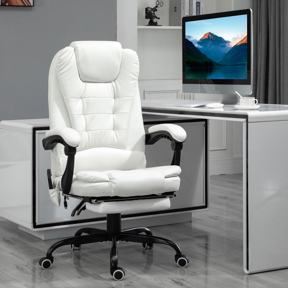 English Elm Vinsetto 7-Point Vibrating Massage Office Chair with Recline, Lumbar Support, Footrest, White W2225P173838