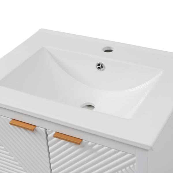 English Elm Christopher Knight Home® - 24 24-Inch Bathroom Vanity with Ceramic Sink, Textured Panels, Soft-Close Drawer & Large Storage White N817P339017K