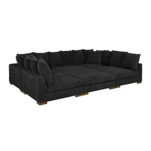 English Elm Large Corduroy Modular Sectional Sofa Sleeper with Ribbed Texture for Open Living Black B2748S00013