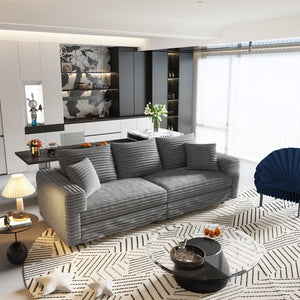 English Elm 82.7 Plush Corduroy 3-Seat Sofa – Modern Deep Seat Convertible Cloud Couch with Foam Pillows Grey W1885S00142