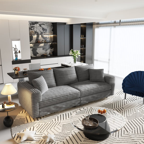 English Elm 82.7 Plush Corduroy 3-Seat Sofa – Modern Deep Seat Convertible Cloud Couch with Foam Pillows Grey W1885S00142