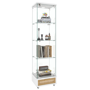 English Elm Modern Glass Display Cabinet With Drawer - Stylish Led-Illuminated Storage For Collectibles & More W241P268237