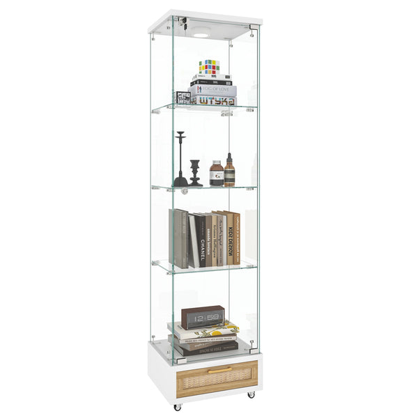 English Elm Modern Glass Display Cabinet With Drawer - Stylish Led-Illuminated Storage For Collectibles & More W241P268237