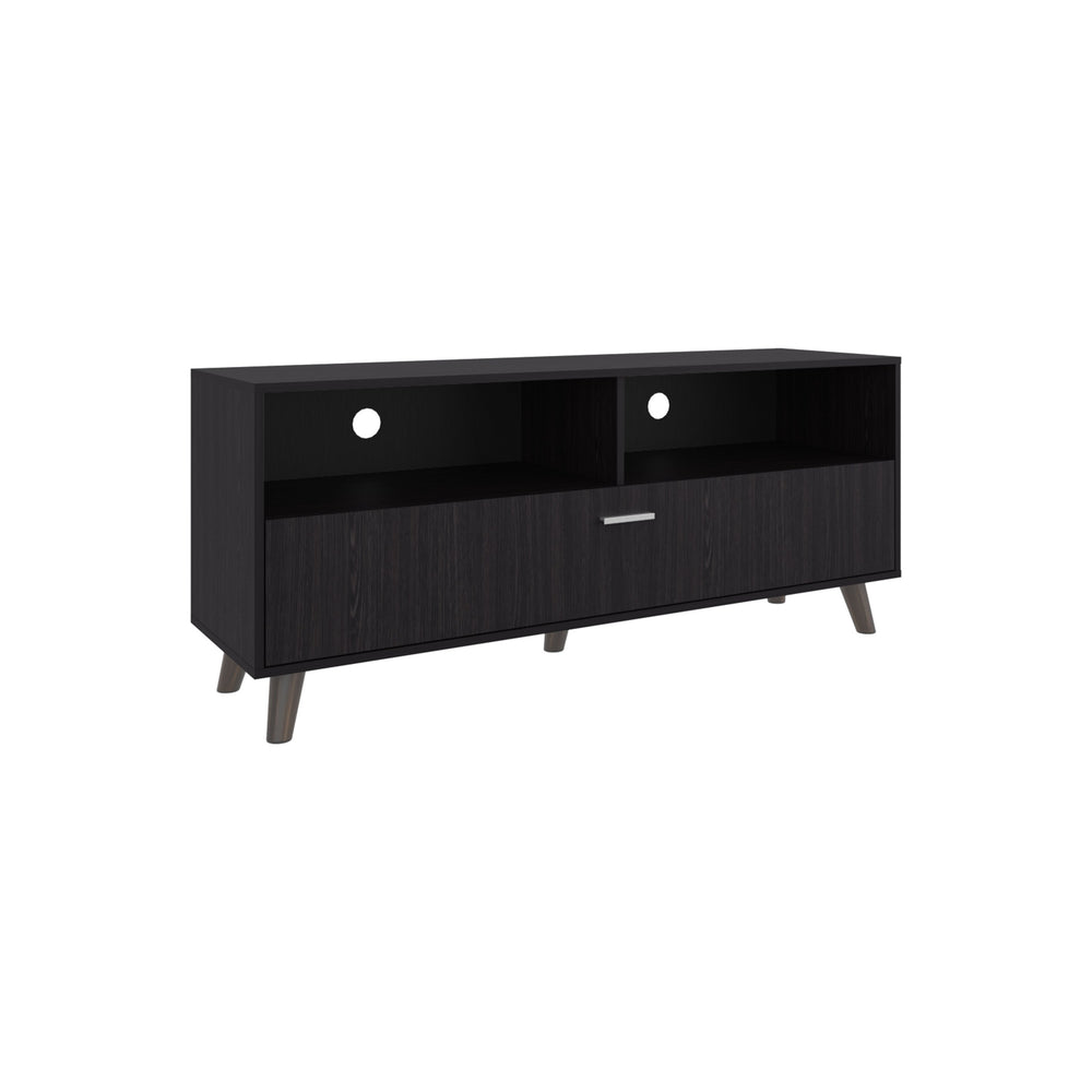English Elm Tv Stand Black Wengue – Compact 1 Door TV Console with 2 Open Shelves, Engineered Wood, Modern Durable Design B097P350289