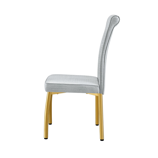 English Elm A Set of 2 Crystal Button Faux Leather Dining Chairs with Embossed Croc Texture Gold,Gray W3226P340256