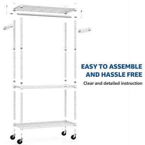 English Elm Heavy Duty Rolling Garment Rack Three Tier Wire Shelving with Hooks for Closet W5386P503916