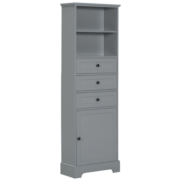 English Elm Gray Tall Storage Cabinet with 3 Drawers, Adjustable Shelves, Anti-Dump Device for Bathroom Office Home Organizing 42x23.75x6.5 WF323347AAE