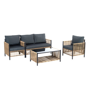 English Elm New Elegant 4-Piece Patio Sofa Set With Grey Cushions, Durable Pe Wicker, Tempered Glass Table W400S00047