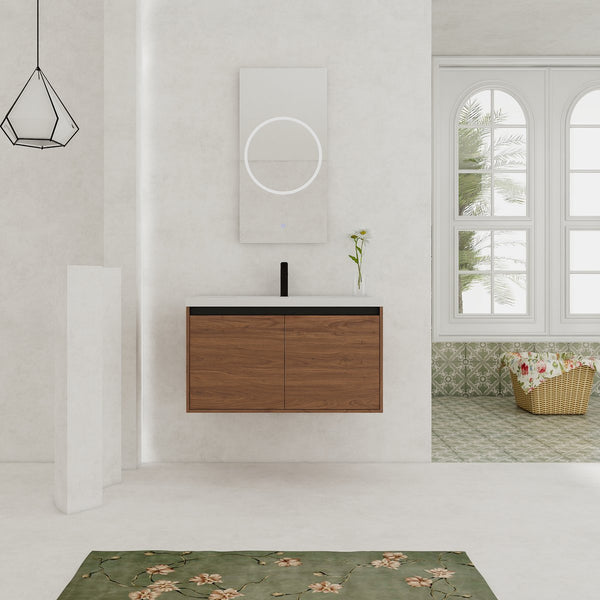 English Elm Levistar 36-Inch Brown Bathroom Vanity With Resin Sink – Stylish Storage & Easy Assembly Design W1972P165047