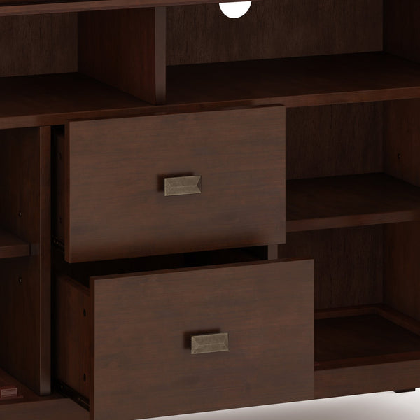 English Elm Artisan Tv Media Stand - Handcrafted Solid Wood In Russet Brown With Glass Doors & Antique Hardware B136P158405