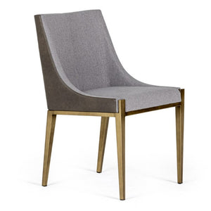 VIG Furniture Fairview Plush Grey & Brass Dining Chair With Channel Tufting, Vegan Pu Back & Curved Armrests VGGA-6947CH-GRY-B-DC