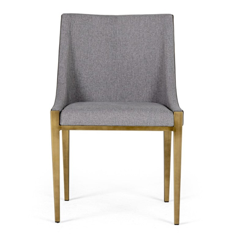 VIG Furniture Fairview Plush Grey & Brass Dining Chair With Channel Tufting, Vegan Pu Back & Curved Armrests VGGA-6947CH-GRY-B-DC