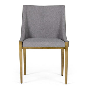 VIG Furniture Fairview Plush Grey & Brass Dining Chair With Channel Tufting, Vegan Pu Back & Curved Armrests VGGA-6947CH-GRY-B-DC