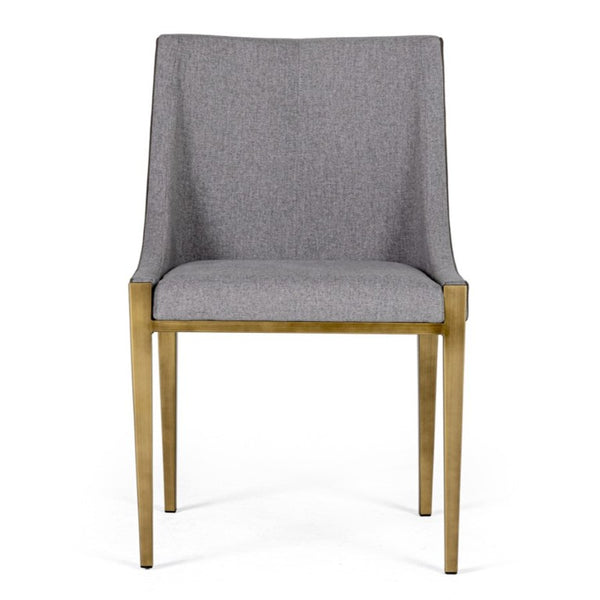 VIG Furniture Fairview Plush Grey & Brass Dining Chair With Channel Tufting, Vegan Pu Back & Curved Armrests VGGA-6947CH-GRY-B-DC