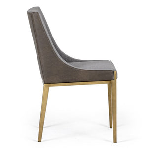 VIG Furniture Fairview Plush Grey & Brass Dining Chair With Channel Tufting, Vegan Pu Back & Curved Armrests VGGA-6947CH-GRY-B-DC