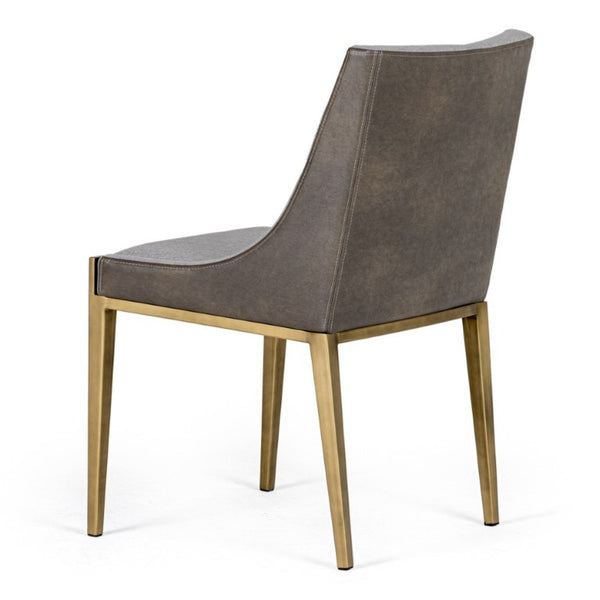 VIG Furniture Fairview Plush Grey & Brass Dining Chair With Channel Tufting, Vegan Pu Back & Curved Armrests VGGA-6947CH-GRY-B-DC